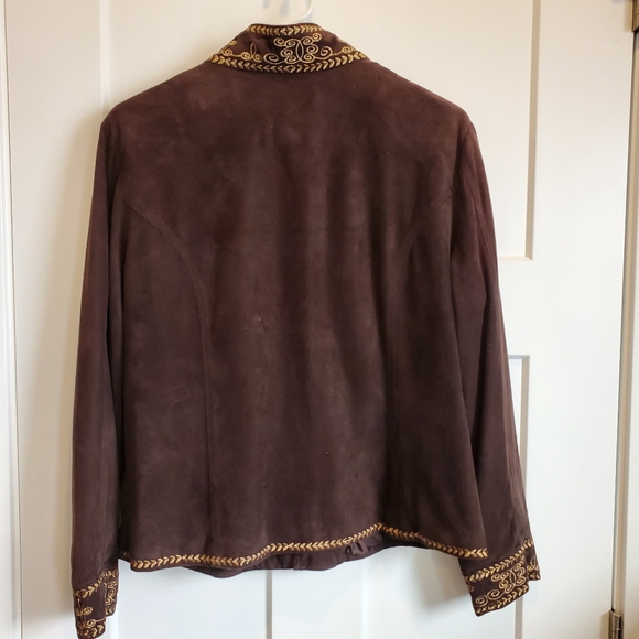 EUC Vintage Coldwater Creek Faux Suede Emboidered Lined Zipper Jacket Petite M - Picture 3 of 7